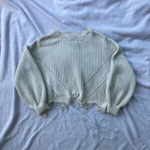 White Cropped Knit Tassel Sweater